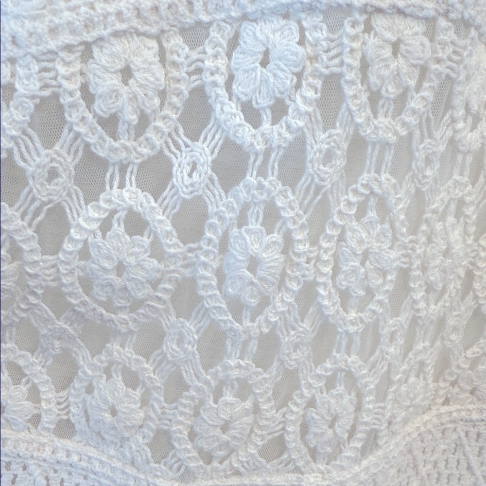 Jennifer & Grace White Eyelet Crochet Lace Mesh Flutter Sleeve Blouse Medium - Picture 6 of 13
